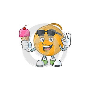 With ice cream sweet casaba melon fruit cartoon character