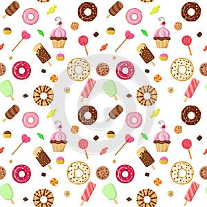 Ice cream sweet dessert donut cookie pattern vector flat