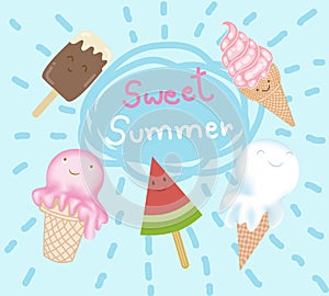 Ice-cream sweet summer cute vector illustration