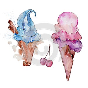 Ice cream sweet summer food. Isolated illustration element.