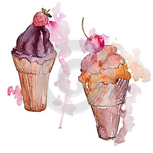 Ice cream sweet summer food. Isolated illustration element.