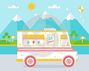 Ice Cream Truck agains Beach Landscape