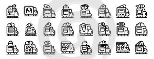 Ice cream truck icons set outline vector. Car van roof