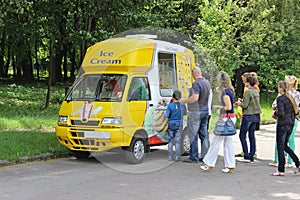 Ice cream van and a queue