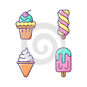 Ice cream varieties RGB color icons set