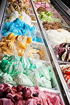 Ice cream in various colors and taste
