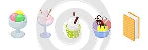 Ice cream vector icecream in cone with chocolate vanilla and iced creamer dessert on scoop illustration icing candy icy