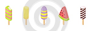 Ice cream vector icecream in cone with chocolate vanilla and iced creamer dessert on scoop illustration icing candy icy