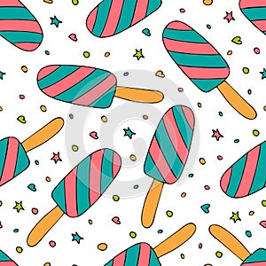 Ice cream vector seamless pattern. Popsicle stick seamless texture. Hand drawn. Textiles, packaging, wrapping paper