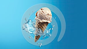 Ice cream in a waffle cone. Generative AI