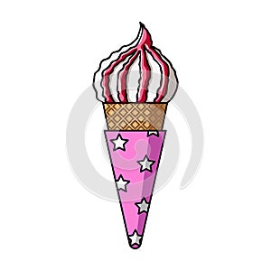 Ice cream in waffle cone icon in cartoon style isolated on white background. Ice cream symbol stock vector illustration.