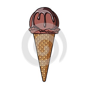 Ice cream in waffle cone icon in cartoon style isolated on white background. Ice cream symbol stock vector illustration.