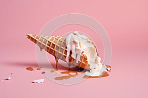 ice cream in waffle cone isolated on pink background