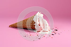 ice cream in waffle cone isolated on pink background