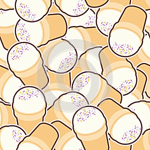 Ice cream in waffle cup pattern seamless. Sweets background. Ornament of kids fabric