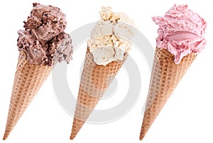 Ice Cream in a waffles on white