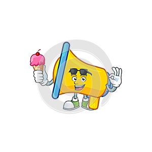 With ice cream yellow loudspeaker electronic in cartoon character