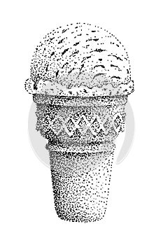 Ice creams gelato in cone illustration old lithography style hand drawn
