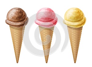Ice creams in three flavors for summer photo