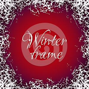 Ice crystals frame. Vector design border with frosted patterns on freeze winter window. Holiday background