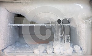 Ice crystals icebox freezer in refrigerator