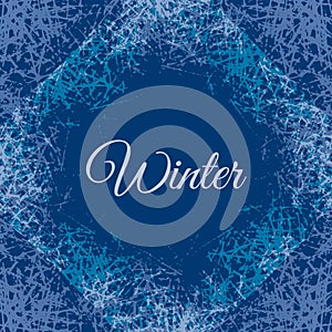 Ice crystals texture design frame. Vector abstract background with frosted patterns