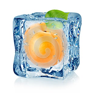 Ice cube and apricot isolated