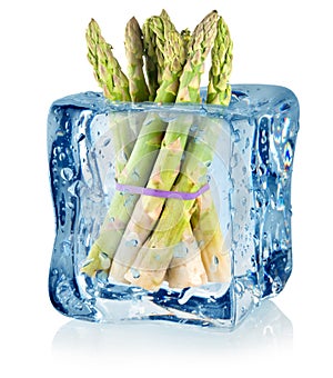 Ice cube and asparagus