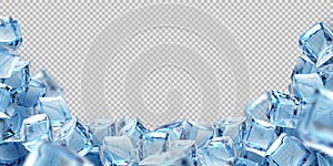 Ice cube background. Realistic freeze water blocks, 3D bunch of volumetric glacial squares template with copy space