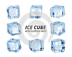 Ice cube isolated on white background. A piece of ice in block shape. Clipping path