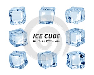 Ice cube isolated on white background. A piece of ice in block shape. Clipping path photo