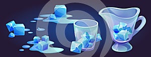 Ice cube melt in water cartoon icon illustration