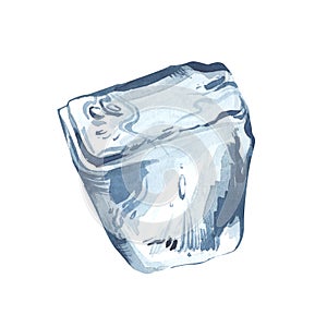 Ice cube in the shape of a trapezoid. Watercolor illustration. Ingredient for cold alcoholic drinks. Frozen water. For