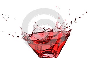 Ice-cube splash in a red liquid isolated