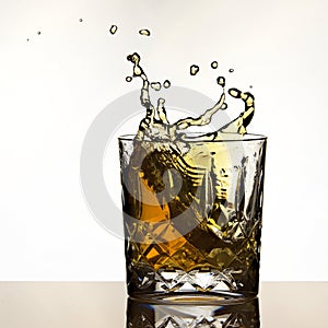 Ice cube splash in whisky