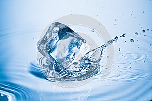 Ice cube is splashing into water
