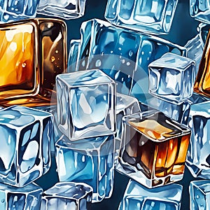 ice cube texture, closeup of ice-cubes liquid vector background, sharp detailed illustration, generative AI