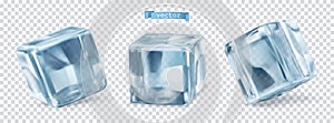 Ice cube with transparent. 3d vector realistic set of objects