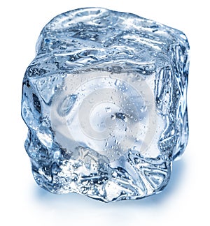 Ice cube with water drops. Clipping path.