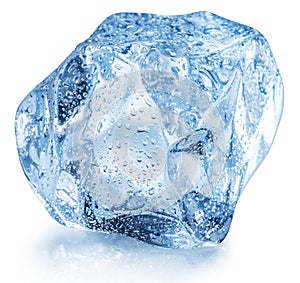 Ice cube with water drops. Clipping path