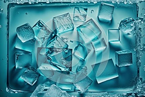 Ice cubes in an aquamarine background