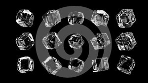 Ice Cubes on black background. Seamless animation.