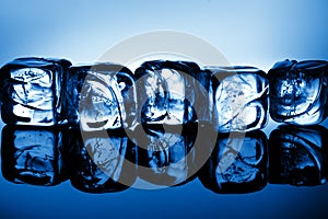 Ice cubes in blue light