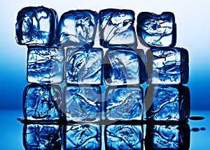 Ice cubes in blue light
