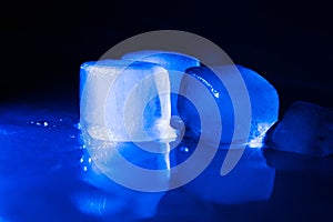 Ice cubes in blue light