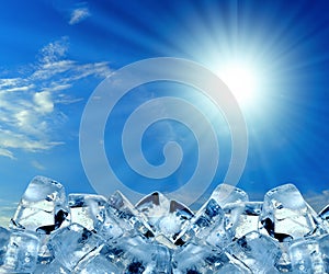 Ice cubes in blue sky