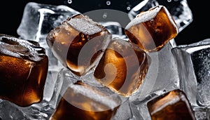 Ice cubes with brown liquid on top