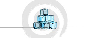 Ice cubes. Continuous one line drawing vector illustration set on white background