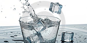 Ice cubes falling in water creating splash