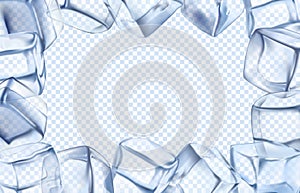 Ice cubes frame. Chill border, icy cold cube and iced rectangular frame isolated vector illustration